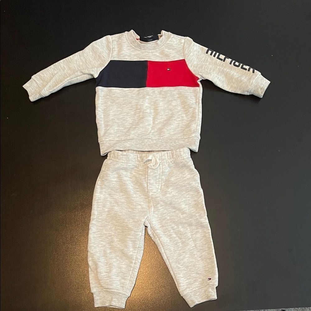 Tommy Hilfiger Kids Gray and Red Sweatshirt and Jogger Set